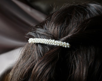 freshwater ivory white tiny nugget pearl hair barrette clip slide pin for wedding or prom silver