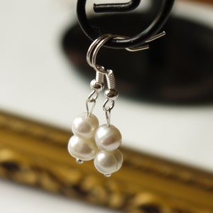 ivory white freshwater round pearl silver fish hook dangle earrings image 3