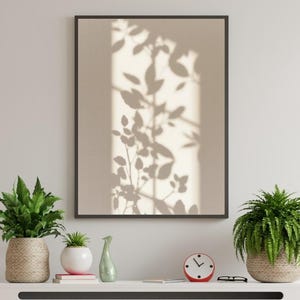 Plant Shadow Wall Art, Minimalist Botanical Print, Soft Light Nature Poster, Neutral Modern Home Decor