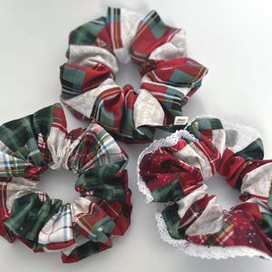 Christmas Patchwork Plaid Scrunchie | Winter Hair Accessory | Cozy Holiday Hair Tie | Everyday Style