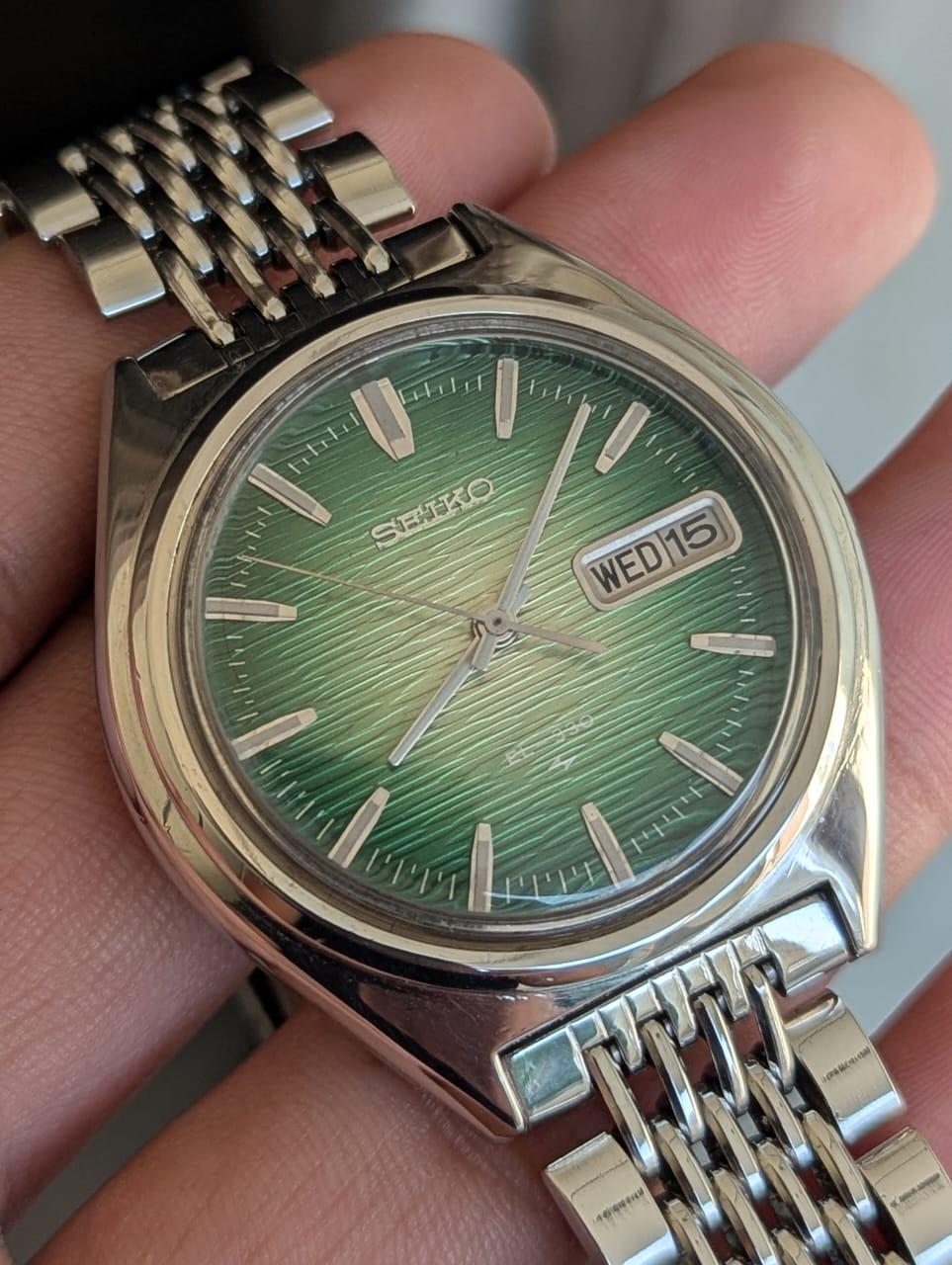 Seiko EL-330 Electromagnetic 3303-8070 Green Bamboo Dial Vintage