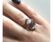 Moonstone Opal Opalite Gemstone Ring Wire Wrapped Ring Adjustable Gemstone Jewellery