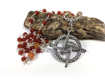 Brigid's Cross Carnelian Red Jade Pagan Rosary Necklace Wiccan Jewellery Goddess Brighid Irish Imbolc - Rosary for Strength and Endurance