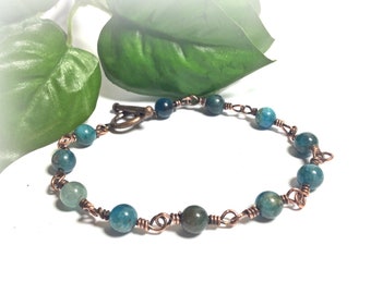 Apatite Copper Beaded Bracelet Jewellery Wire Wrapped - Gemstone Stone of Manifestations