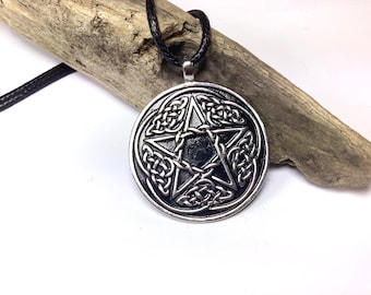 Large Detailed Silver and Black Pagan Wiccan Celtic Knot Pentagram Pendant Necklace Protection Amulet