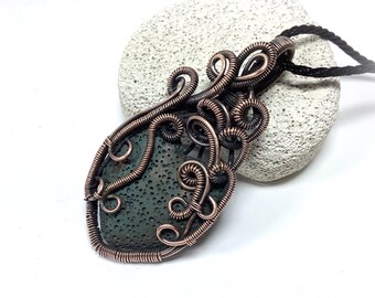 SALE 50% OFF Persephone: Lava Rock Volcanic Heart Wire Wrap Gemstone Pendant Necklace Pagan Jewellery Love  - Gemstone for Grounding