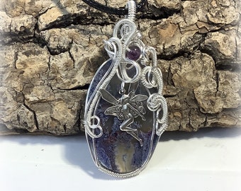 SALE 50% OFF Selene: Sterling Silver Purple Moss Agate Fairy Necklace Pendant Jewellery Crystal Healing - Stone of Peace and Stability