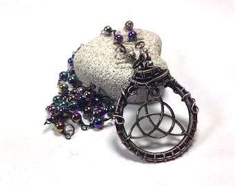 Rainbow Hematite Empath Triquetra Pagan Prayer Beads Rosary Goddess Wiccan Wicca Pentacle Pentagram Gemstone