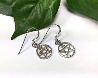 925 Sterling Silver Pentagram Earrings Wiccan Pagan Gift Boxed