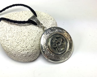 Silver Pentagram Locket Pagan Wiccan Pendant Necklace Protection Amulet