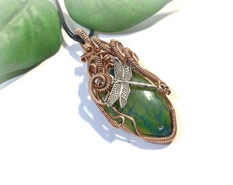 SALE 50% OFF Nyad: Unique Dragonfly  Leaf Blue Green Fire Dragons Vein Agate Necklace Jewellery Elven Cosplay - Stone of Spirituality