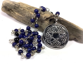 Witches Ladder Onyx and Lapis Lazuli Pagan Wiccan Rosary - Gemstone Combination for Wisdom and Truth