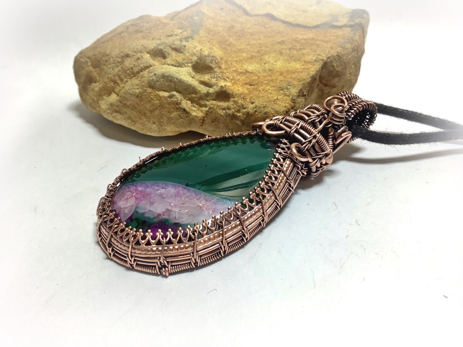 Fuchsia and Green Agate Statement Pendant Necklace Wire - Etsy UK