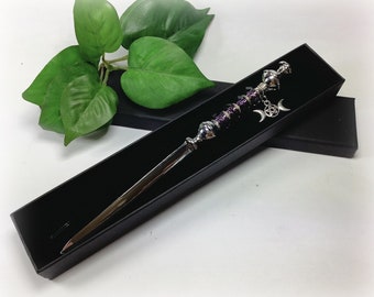 Pagan Athame With Deep Amethyst Colour Faceted Crystal and Pentagram Triple Moon Goddess  Altar Tools Wiccan Witch Wicca Spells