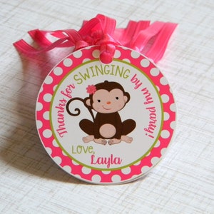 Monkey Favor Tags, Monkey Thank You Tags, Girl Monkey 1st Birthday image 1