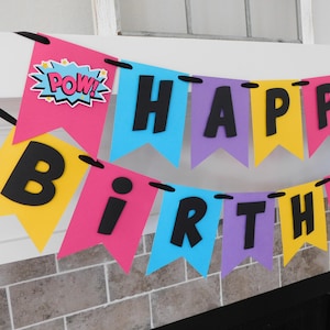 Superhero Party Banner - Custom Superhero Birthday Decor, Superhero Theme Banner, Fully Assembled, Girl Superhero Party Decorations