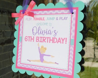 Gymnastics Party Welcome Sign, Gymnastics Party Decor, Tumbling Door Sign, Gymnastics Birthday Sign