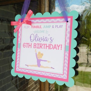 Gymnastics Birthday Welcome Sign: Pink, Purple & Teal Party Decor