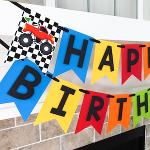 Custom Monster Truck Birthday Banner: Racing Flag Party Decor