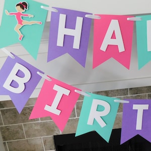 Gymnastics Birthday Banner: Pink, Teal & Purple Party Decorations