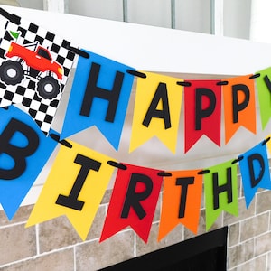 Custom Monster Truck Birthday Banner: Racing Flag Party Decor
