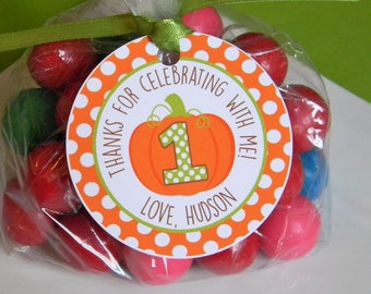 PRINTED Pumpkin Favor Tags - Personalized 1st Birthday Party Decorations - Thank You Tags