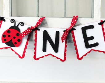 Ladybug High Chair Banner, Ladybug Party Decor, Highchair Garland, Little Ladybug First Birthday