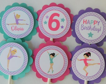 Gymnastics Party Cupcake Toppers, Gymnastics Cupcakes, Tumbling Party Decor