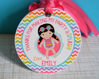 Pool Party Favor Tags, Pool Thank You Tags, Pool Birthday Party