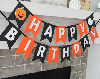 Halloween Birthday Party Banner: Pumpkin & Ghost Garland