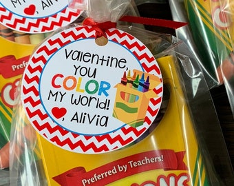 Color My World Valentine Tags: Personalized Classroom Valentines