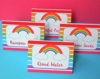 Rainbow Food Labels, Rainbow Food Tents, Rainbow Party Decor