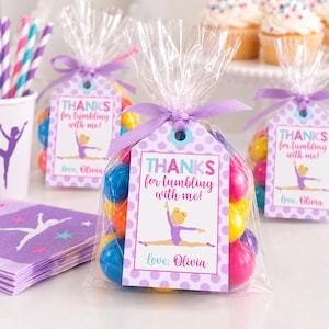 Etiquetas impresas para regalos de gimnasia - Decoraciones personalizadas para fiestas de cumpleaños - Etiquetas de agradecimiento
