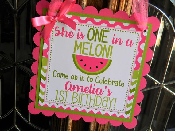 Watermelon Party Welcome Sign, Melon Party Decor, Watermelon Door Sign, One in a Melon Birthday Sign