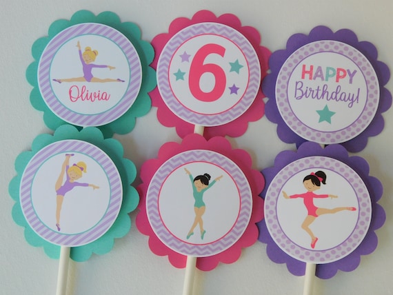 Gymnastics Party Cupcake Toppers, Gymnastics Cupcakes, Tumbling Party Decor