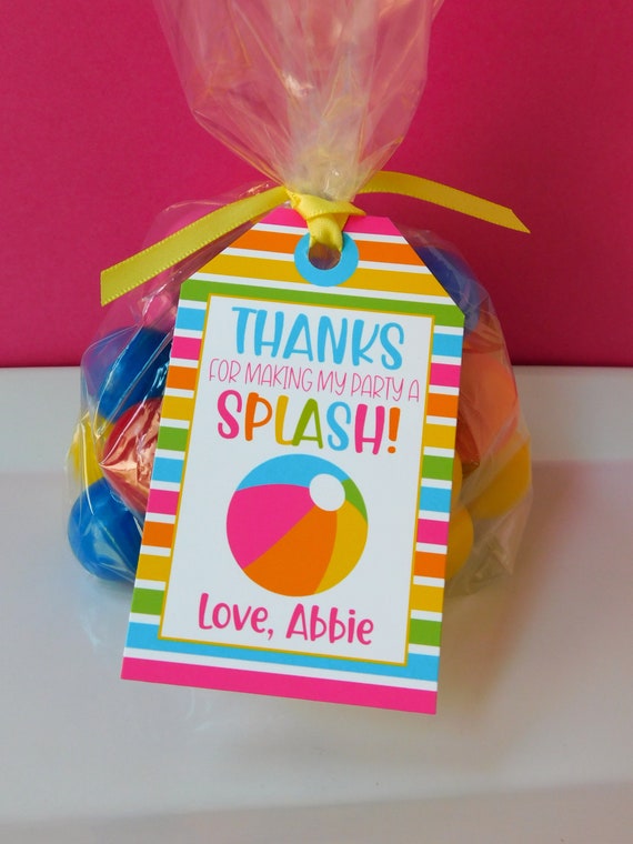 Beach Ball Favor Tags, Pool Party Thank You Tags, Beach Ball Birthday Party