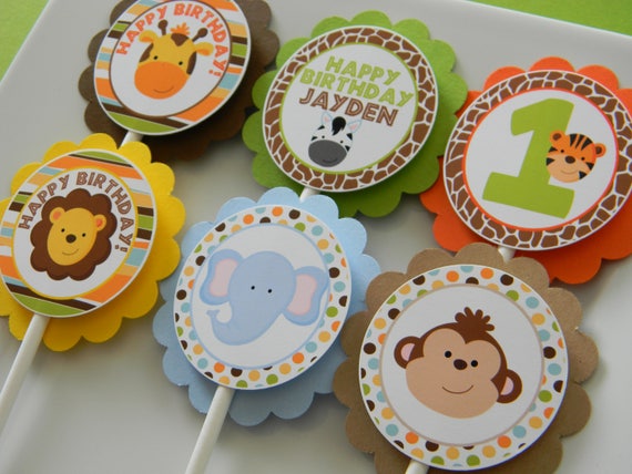 Safari Party Cupcake Toppers, Safari Cupcakes, Zoo Animals Party Decor