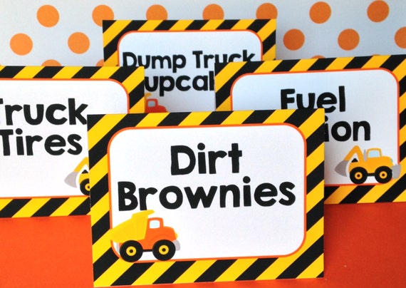 Construction Party Food Labels, Construction Food Tents, Truck Party Decor