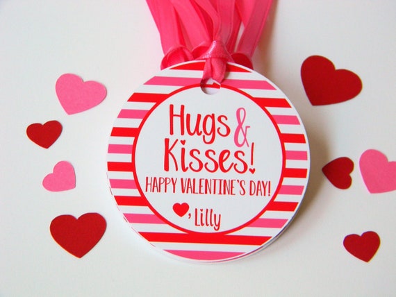 Hugs and Kisses Valentines Day Treat Tags, Classroom Valentines, Valentines for Kids, Valentines Day Cards