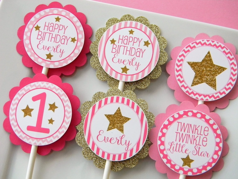 Party Decor Set of 12 Little Star Cupcake Toppers Star Cupcakes