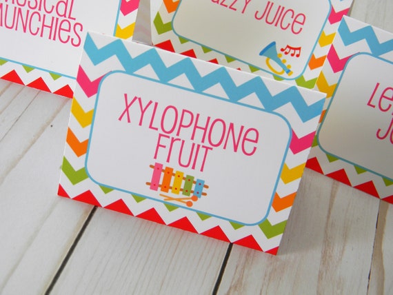 Music Food Labels, Music Food Tents, Pink Music Party Decor