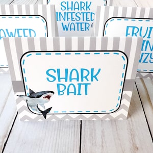 Shark Party Food Tent Labels: Customizable Decor