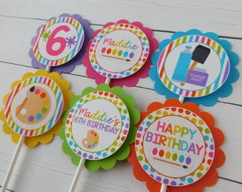 Personalized Art Party Cupcake Toppers - Custom Painting Birthday Decor