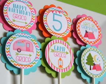 Glamping Cupcake Toppers, Camping Cupcakes, Glamping Party Decor