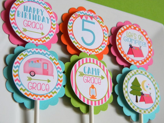 Glamping Cupcake Toppers, Camping Cupcakes, Glamping Party Decor