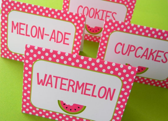 Watermelon Party Food Labels, Melon Food Tents, One in a Melon Party Decor