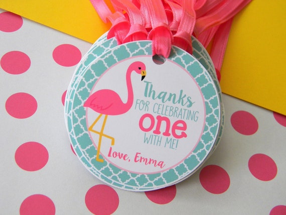 Flamingo Favor Tags, Flamingo Thank You Tags, Girl Flamingo 1st Birthday