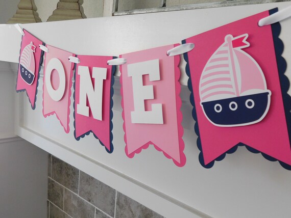 Nautical High Chair Banner, Sailboat Party Decor, Highchair Garland, Pink Nautical First Birthday