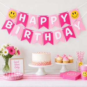 Happy Face Birthday Banner: Preppy Party Decorations