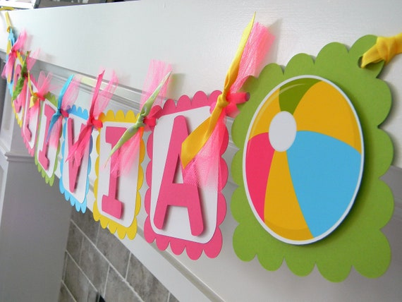 Beach Ball Banner Custom Birthday Banner Girl Beach Ball Party